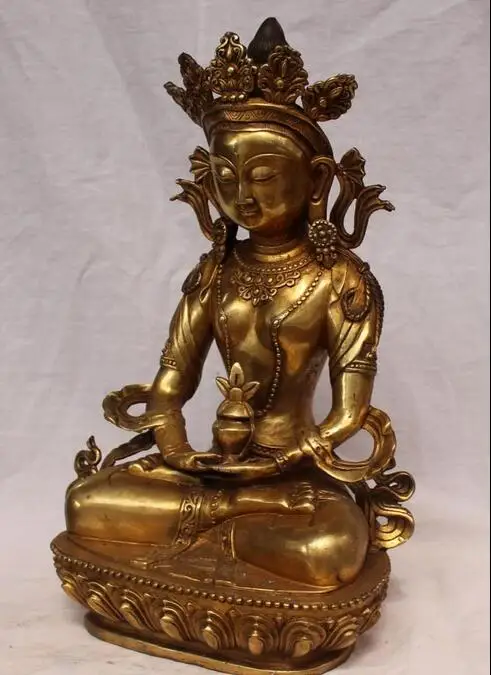 18&quot Marked Chinese Tibetan Buddhism Bronze Gilt Amitayus Buddha Long Life statue | Дом и сад