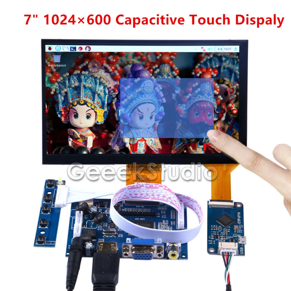 7 дюймов 1024*600 емкостный сенсорный экран монитора для Raspberry Pi 4B All Platfom/PC/BeagleBone черный вилка драйвера