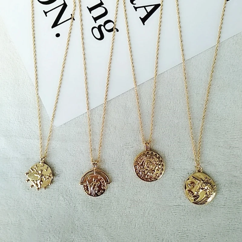 fashion jewelry Gold Alloy Round Rome coin Pendant Necklace | Украшения и аксессуары