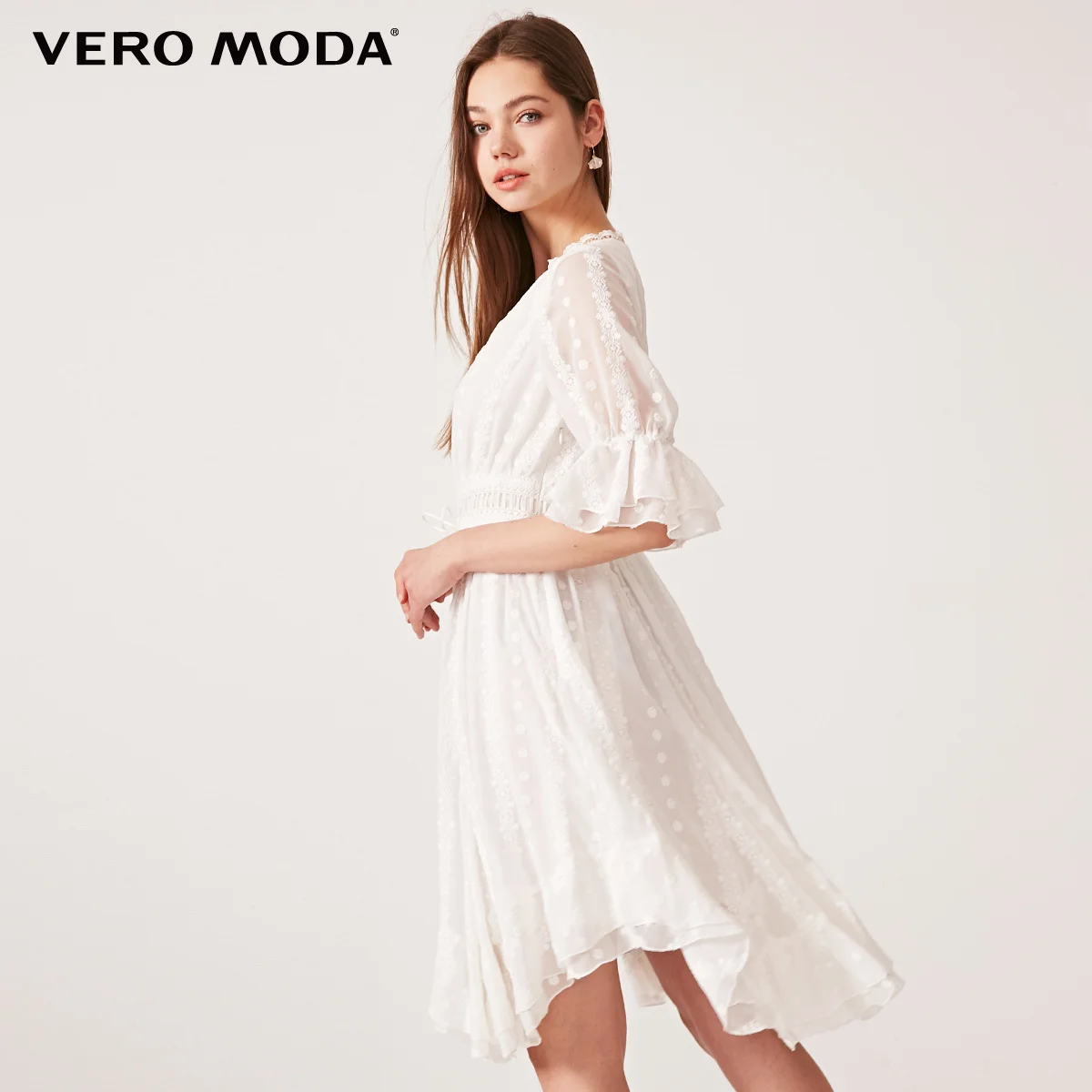 Vero Moda Новое Женское шифоновое платье на шнуровке с v-образным вырезом средней длины с подкладкой | 31926Z570