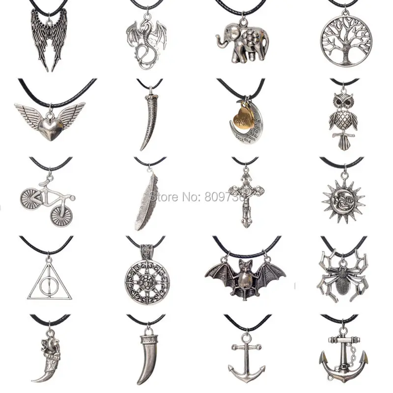 Винтажное кожаное ожерелье с подвеской в форме крыльев и слона винтажное виде