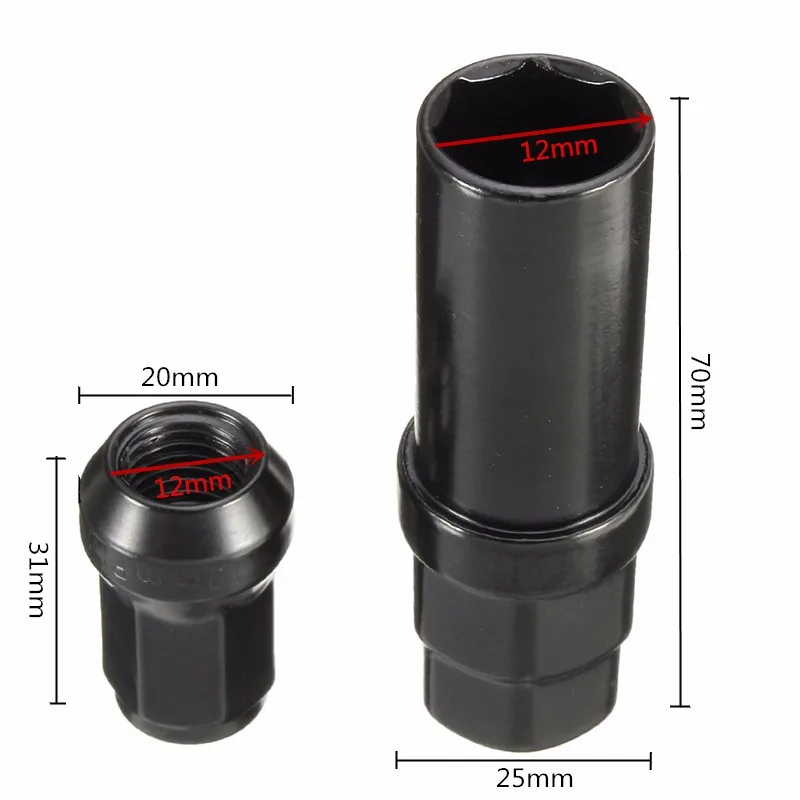 20 шт. M12x1.5 стальные гайки с ключом Расширенный тюнер черный замок Комплект 7 сплайн гайки автомобильные колеса диски
