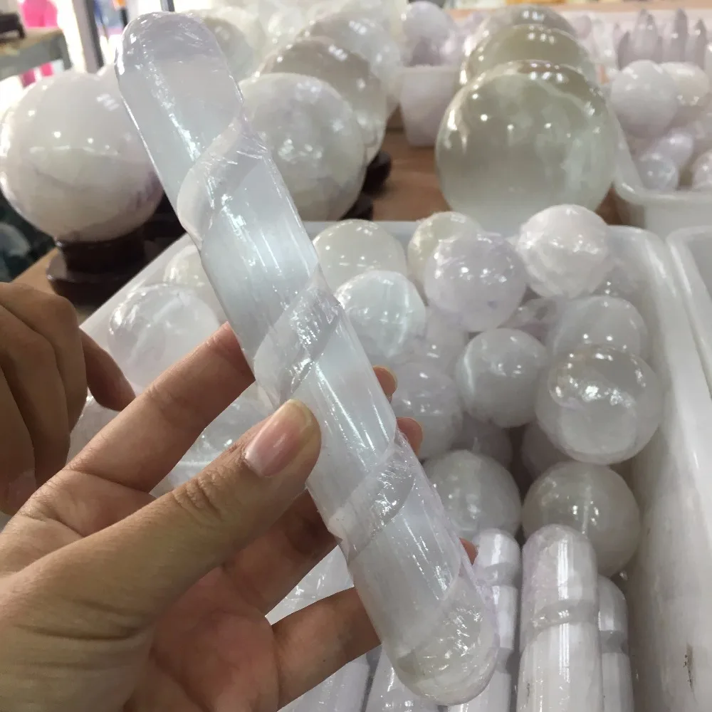 Selenite Хрустальная палочка лечебный массаж спиральная полированная из