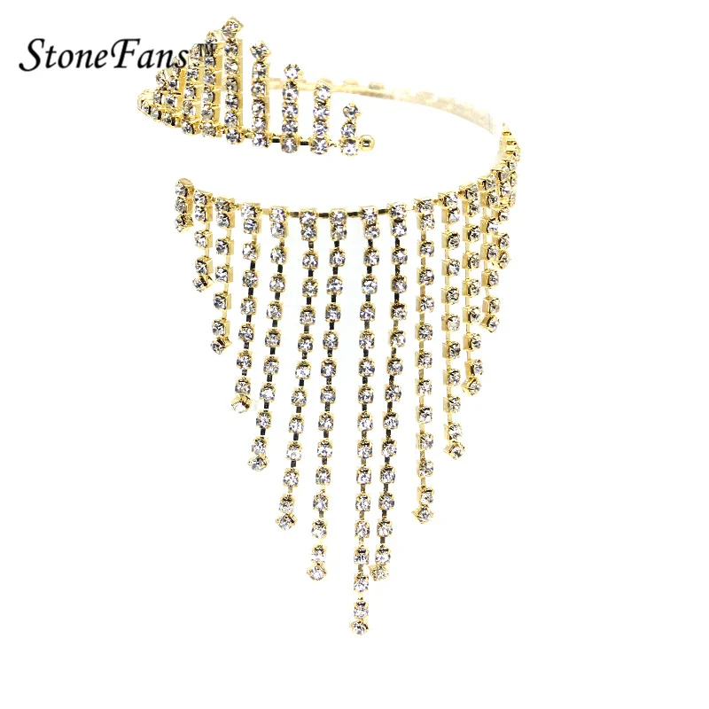 Stonefans Шарм Mujer Pulseira masculina спираль свадьбу золото/серебро горный хрусталь верх стрейч рука браслет для Для женщин