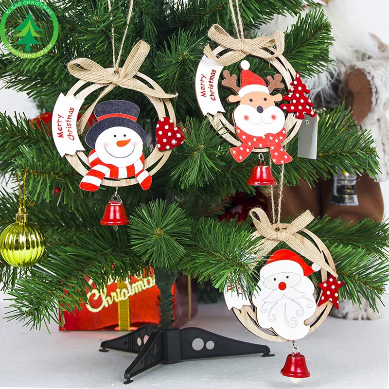 Милый Санта Клаус бант колокольчик Рождественская елка украшение Деревянный