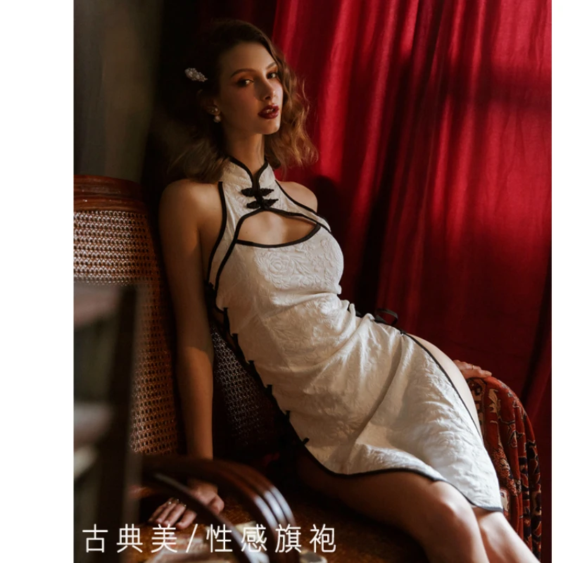 Китайское сексуальное женское белье Cheongsam в стиле ретро с цветочной вышивкой, жаккардовое нижнее белье, Эротическая ночная рубашка