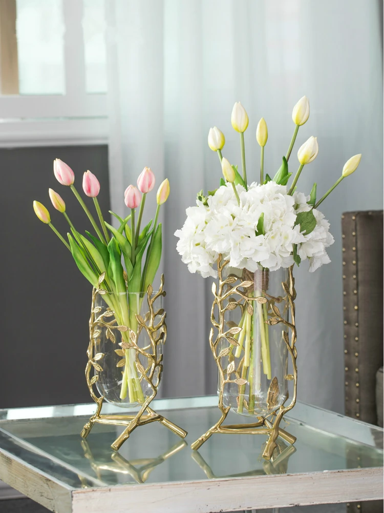 Легкие Роскошные простые медные золотые тисненые стеклянные вазы с узором