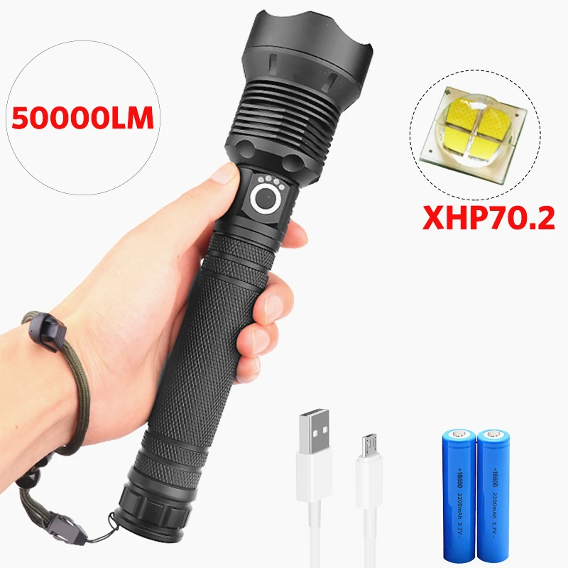 50000LM светодиодный фонарик XHP70 супер яркий фонарь USB Перезаряжаемый 45 Вт масштабируемый linterna светодиодный водонепроницаемый фонарик для кемпинга