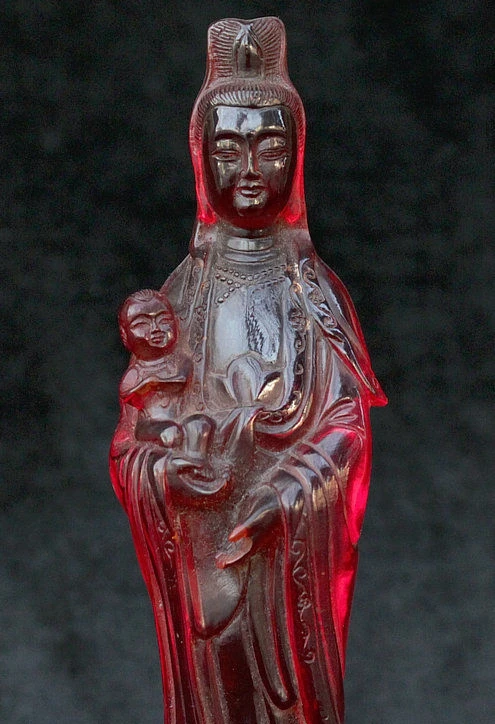 10 &quotКитайский Янтарный резной Kwan yin Guan Boddhisattva Avalokiteshvara статуя мальчика|Статуи и