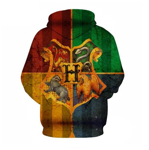 Gryffindor Slytherin Hufflepuff RavenclawCostume мужские и женские 3D толстовки с капюшоном, модные пуловеры, спортивные толстовки для косплея