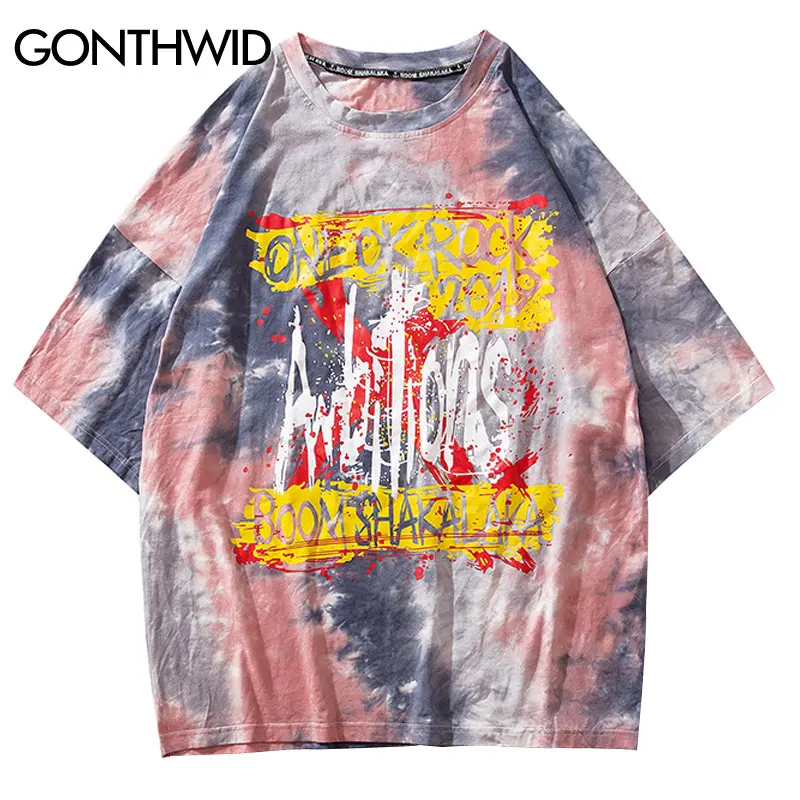 GONTHWID граффити с принтом смайлика Tie Dye футболки для повседневной носки Для мужчин