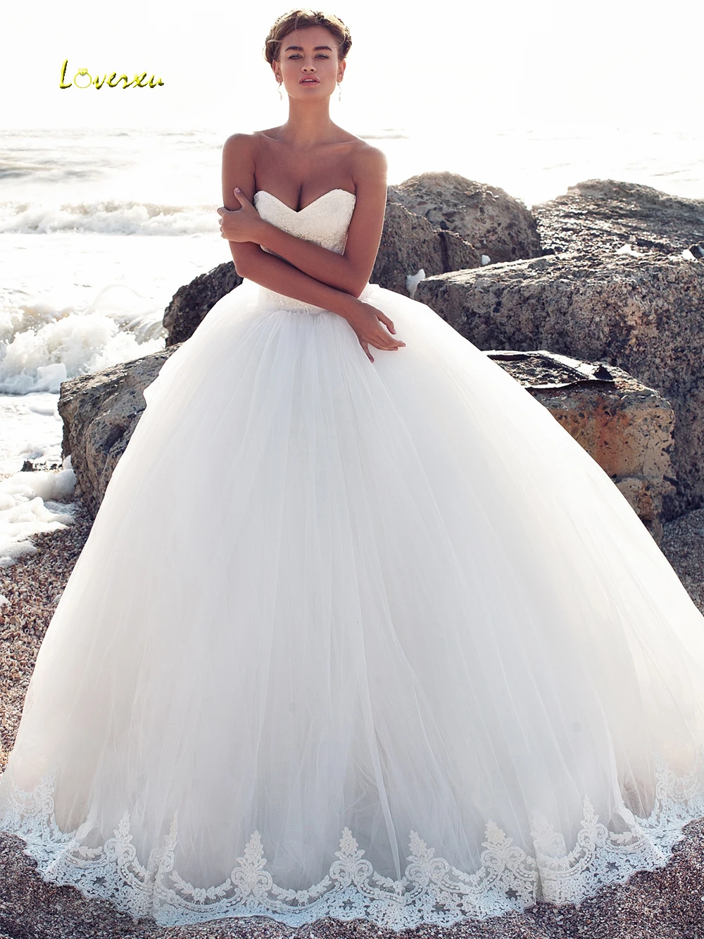 Loverxu потрясающее платье на шнуровке для невесты 2019 бисерное с аппликацией милое