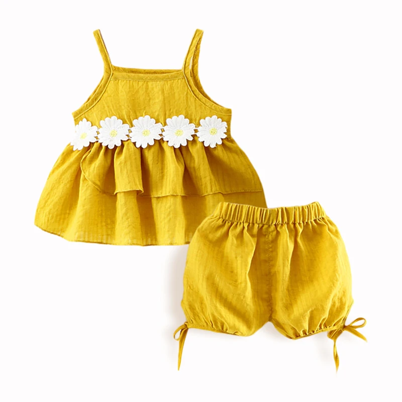 Комплект летней одежды для новорожденных девочек жилет топ шорты без рукавов