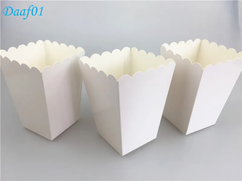50 шт./лот однотонная белая бумажная коробка для попкорна Свадебная конфетная