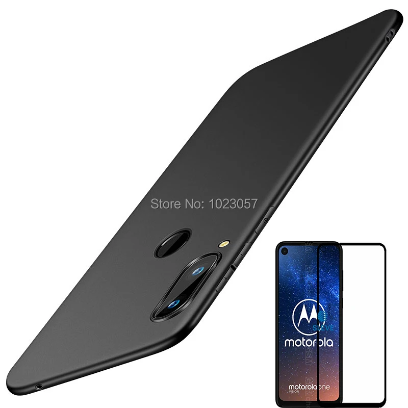 Чехол для Motorola One Vision черный мягкий чехол из ТПУ с закаленным стеклом XT1970|Бамперы|