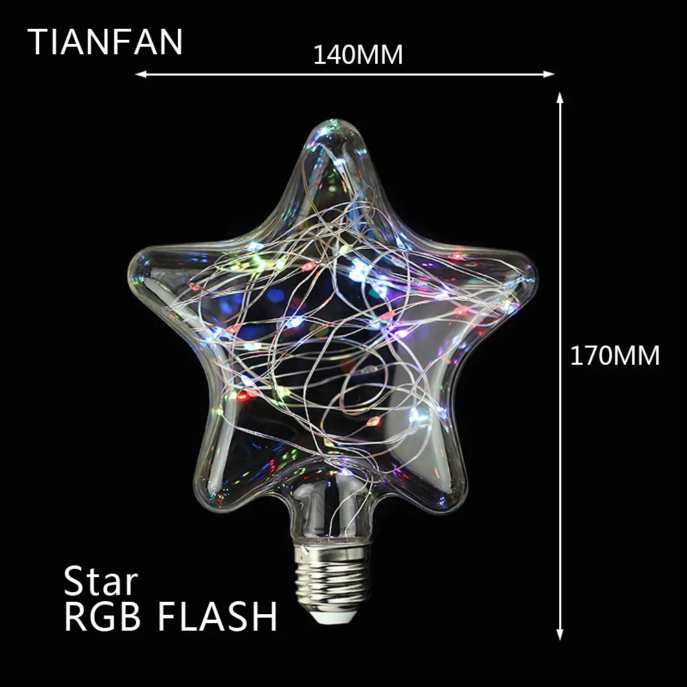 Светодиодная лампа Эдисона звезда RGB Вспышка красный зеленый 220 в E27 1 8 Вт медный