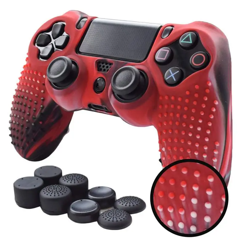 Camouflage red Противоскользящий силиконовый чехол, совместимый с PS4/SLIM/PRO контроллером(Камуфляжный контроллер кожи x 1+ FPS PRO Thumb Gri - Цвет: Camouflage red