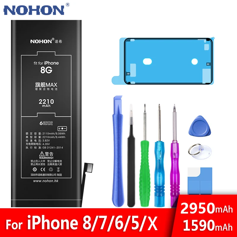 Оригинальный аккумулятор высокой емкости NOHON для Apple iPhone 5 6 7 8 X iPone iPhoneX iPhone5 iPhone6