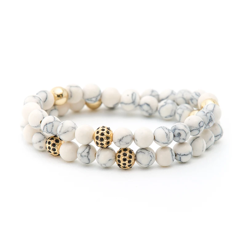 Новый бренд двухслойный натуральный белый howlite камень браслет из бисера для