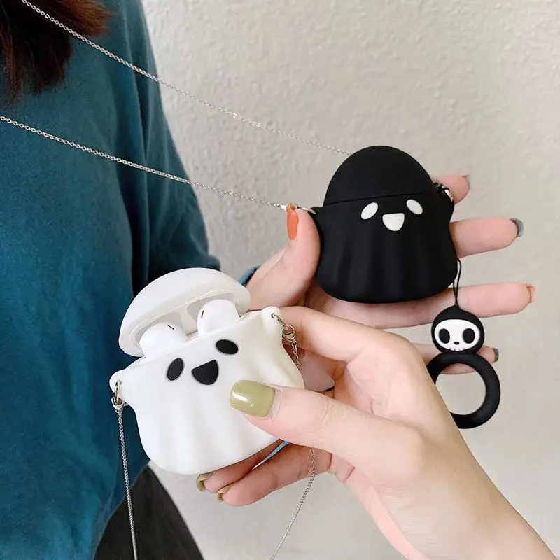 3D милый мультфильм Призрак Череп силиконовый наушник чехол для Airpods 1 2 беспроводной чехол для наушников шнур веревка Наушники Аксессуары