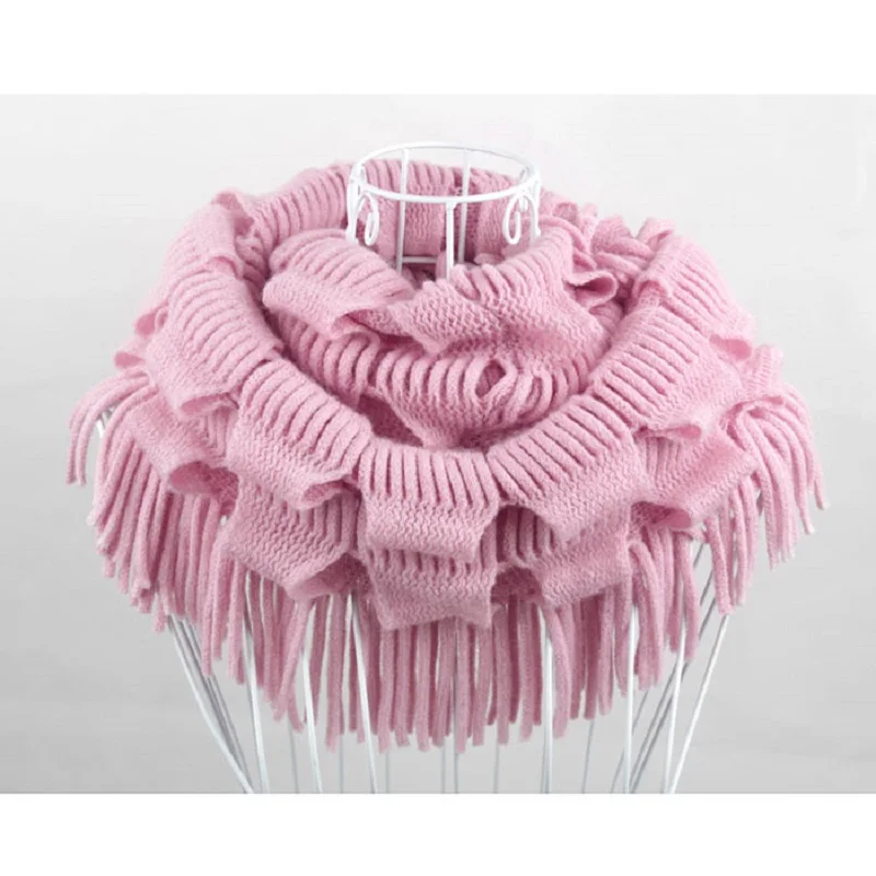 Зимний шарф хит 2016 модный новый женский однотонный теплый вязаный с бахромой