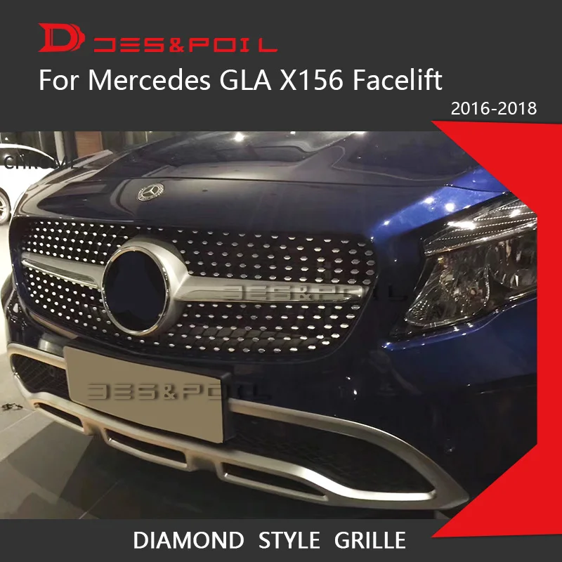 Новый Алмазный гриль для Mercedes GLA Class X156 Facelift черный серебристый передний бампер