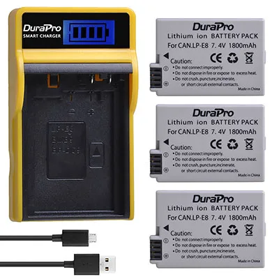3 Battery Set Аккумуляторная батарея DuraPro 2x LP-E8 LP E8 LPE8+ ЖК-Зарядное устройство USB для камеры Canon EOS 550D 600D 650D 700D Rebel T2i T3i T4i T5i - Цвет: 3 Battery Set