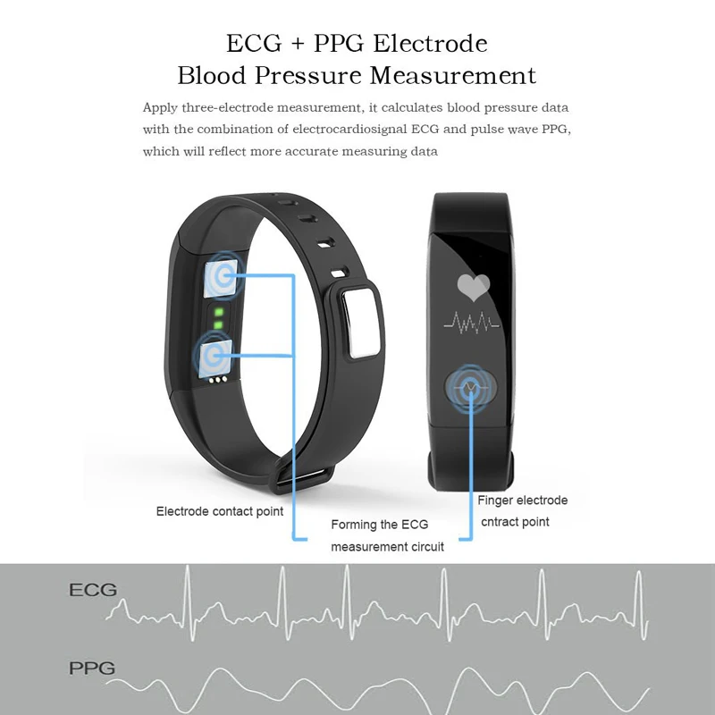 Sports Fitness Tracker Smart Bracelet T6 Heart Rate Monitor ECG Blood Pressure Band Pulse Wrist Watch for Men and Women | Наручные часы