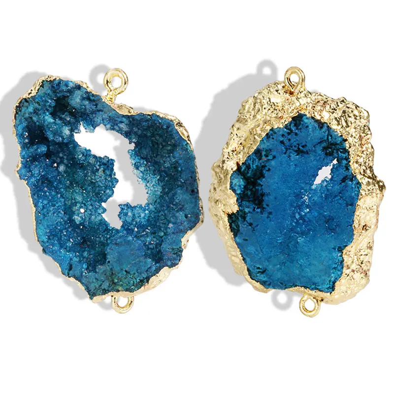 5 шт. Подвески Druzy из натурального хрусталя для рукоделия, изготовления ювелирных изделий, золотые, синие, нерегулярные нарезанные каменные соединительные бусины, аксессуары ручной работы
