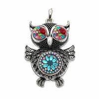 high quality owl 249 rhinestones 18mm snap button pendants necklace interchangeable charm jewelry for women gift