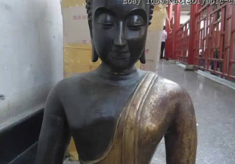 25-дюймовая китайская Медь Бронза позолоченная резная статуя золотого буддизма