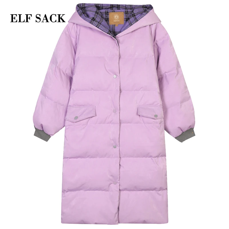 ELFSACK новинка модные женские пуховики 90% белый утиный пух куртка полная однотонная