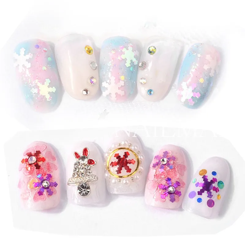 1 коробка Рождественские снежинки для ногтей блестки хлопья AB золотой серебряный