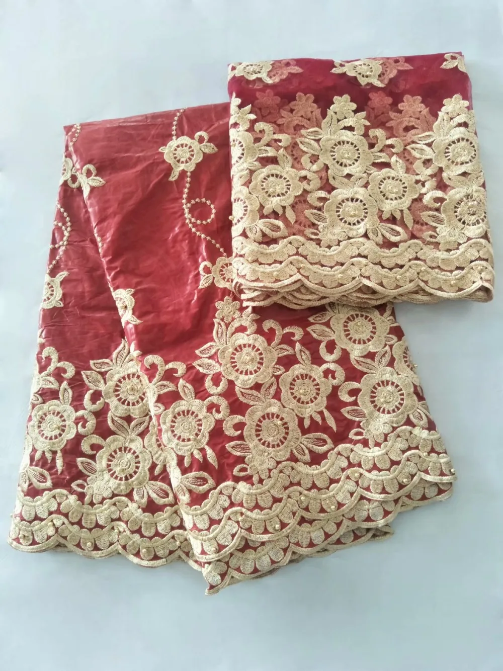 TK004 (5+2yards/set) Purple and gold 2018 wholesales African bazin lace fbaric with excellent embroidery for party dress | Дом и сад