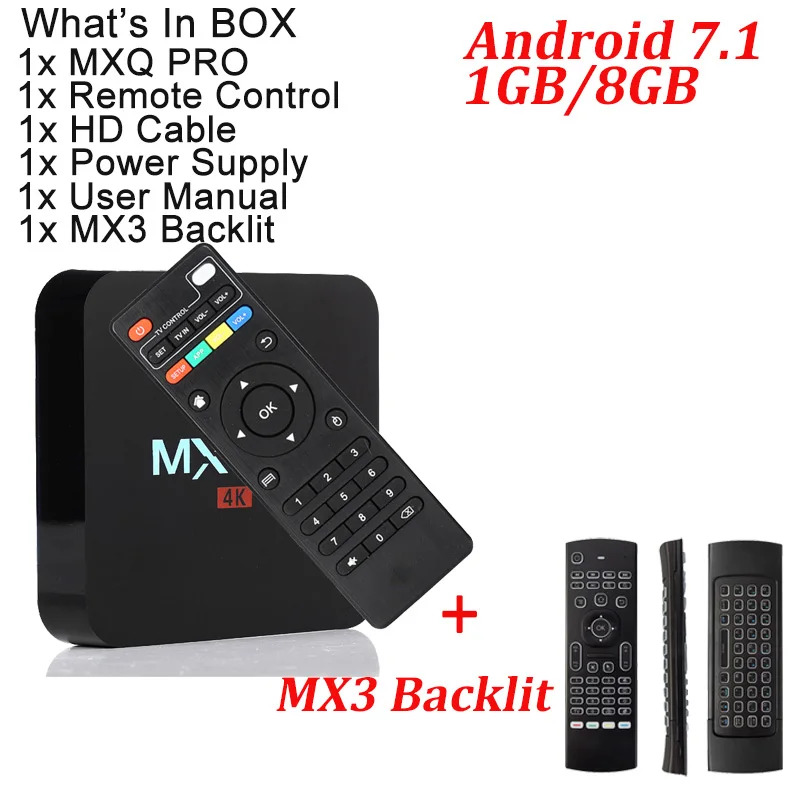 TV BOX with MX3 MX PRO Android 7,1 ТВ-приставка RK3229 четырехъядерный 1 ГБ ОЗУ 8 Гб ПЗУ 2,4G wifi мини портативный смарт-медиаплеер Global HD tv BOX MX 4K - Цвет: TV BOX with MX3
