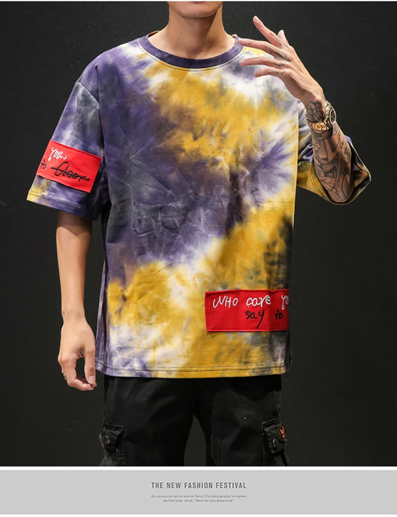 Psychedelic футболки для мужчин лето Swag граффити красочная растекшаяся краска чернильный принт Рок Рэп крутые мужские s футболки высокий уличный скейтборд