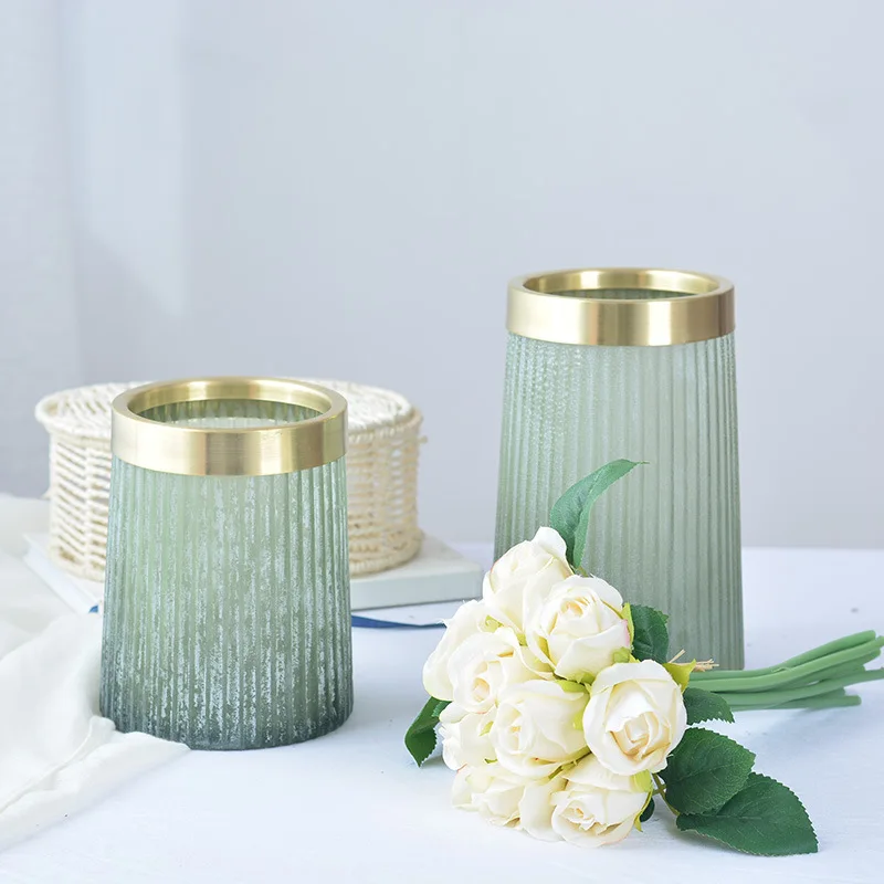 Европейское Золотое медное кольцо Зеленое матовое стекло вазы винтажная матовая