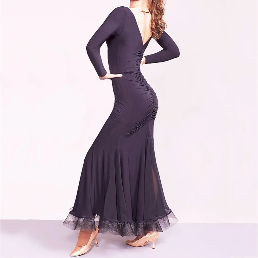 Женские платья для латиноамериканских танцев черные юбки с длинным рукавом