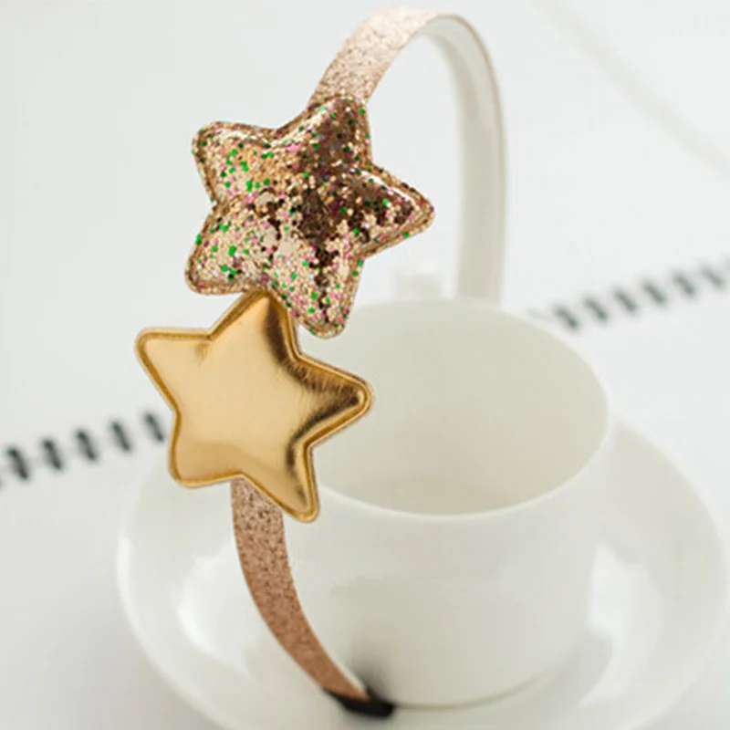 Star Gold New Children's Headband Golden Gifts 1PC Party Kids Pink Hairband Star Girls Silver Heart Sequin PU Handmade Hair Accessories - Цвет: Star Gold