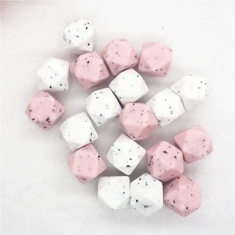 Chengkai 100pcs 14mm Gritty Color Silicone Hexagon Teether Beads DIY Baby Shower Pacifier Dummy Jewelry Sensory Toy Accessories
