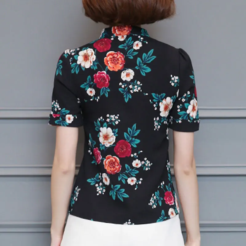 Guorong Офисные женские туфли с коротким рукавом Шифоновая блузка отложным