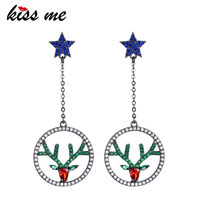 

kissme Women High-quality Brass Earrings 2020 New Crystal Star Round Deer Elk Drop Earrings For Christmas Gifts Fashion Jewelry