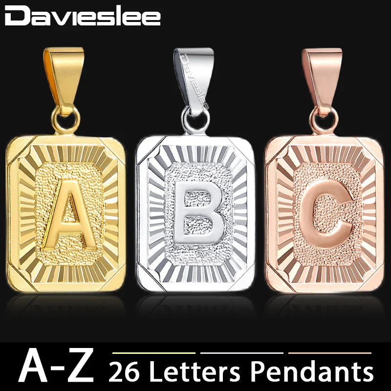 Initial Letter Pendant for Men Women Gold Color A J Z Letter Pendant Necklace Davieslee Fashion Jewelry DGPM05