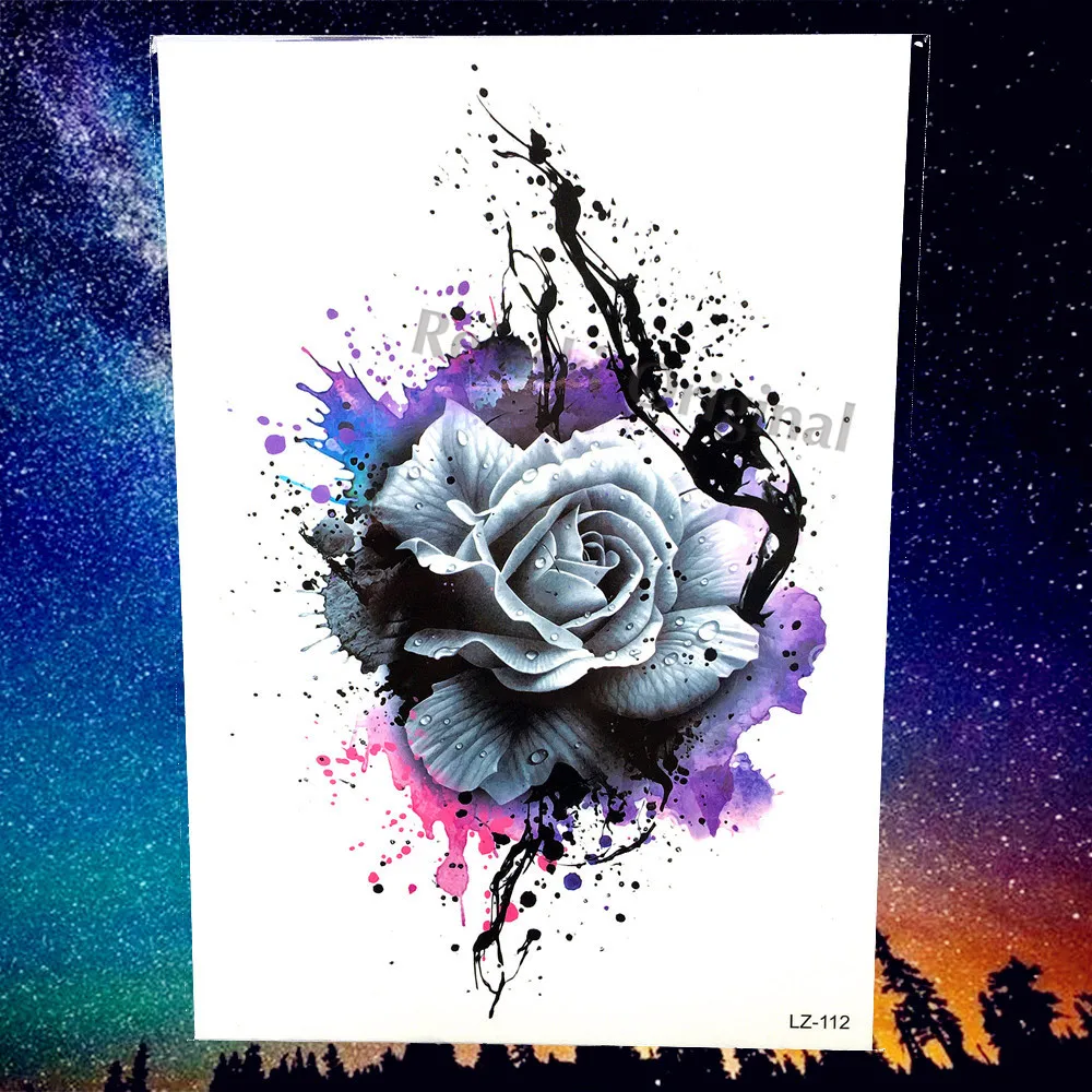 Временные татуировки REJASKI с граффити роза цветок наклейка Искусственные черные