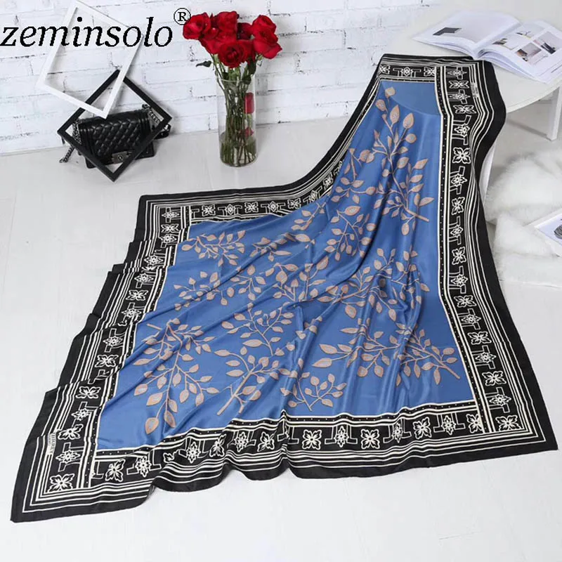 130*130 см шелковый шарф женские квадратные шарфы шейный платок платок Топ шелковая бандана большой квадратный шелковый шарф Высокое качество - Цвет: Синий