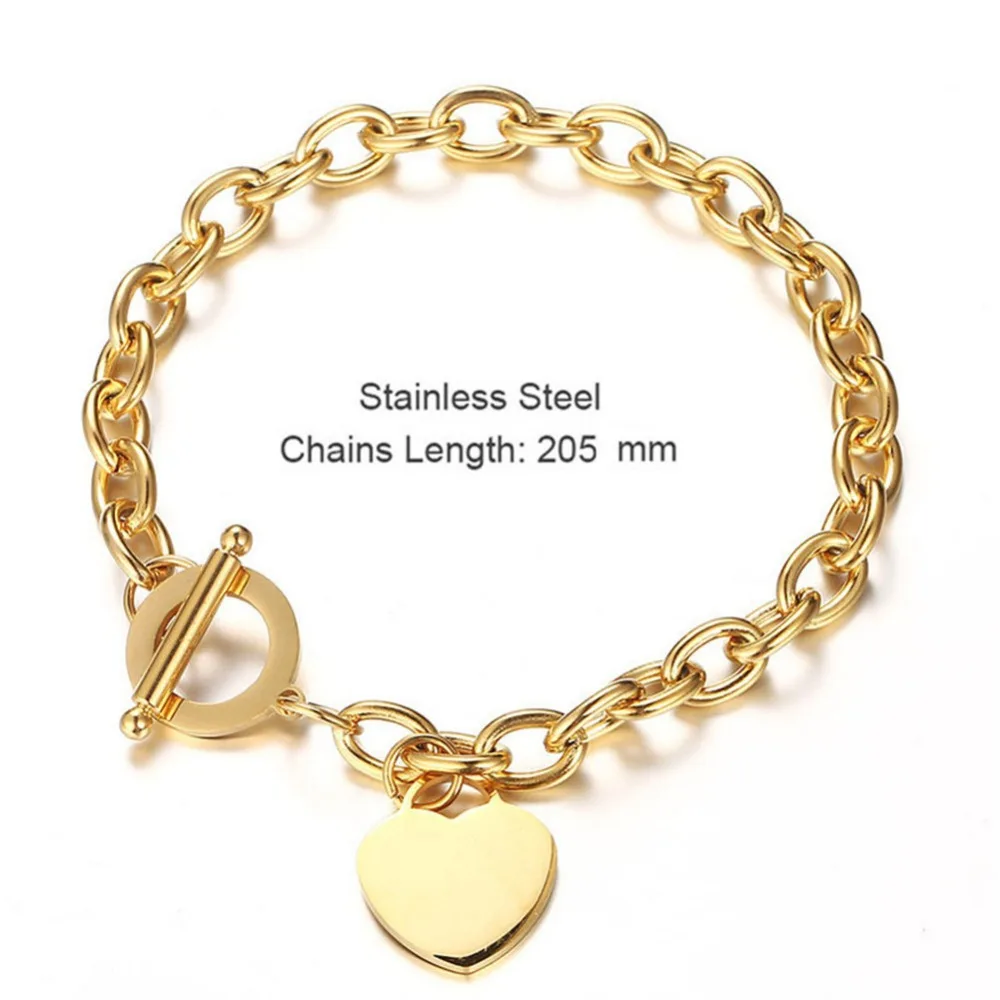 Stainless Steel Chain Heart Jewelry Sets For Women OT Clasp Peach Charm Toggle Necklace Bracelet Set | Украшения и аксессуары