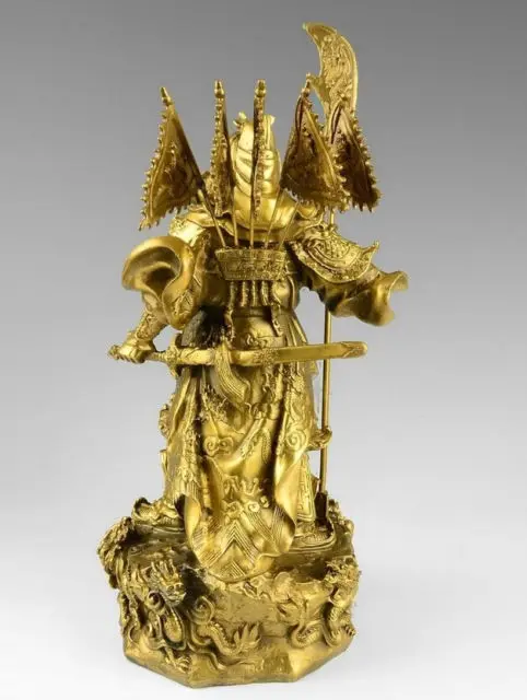 Китайский бронзовый медь Nine Dragon Warrior Guan Gong/ Yu статуя Figure10 H желтая скульптура