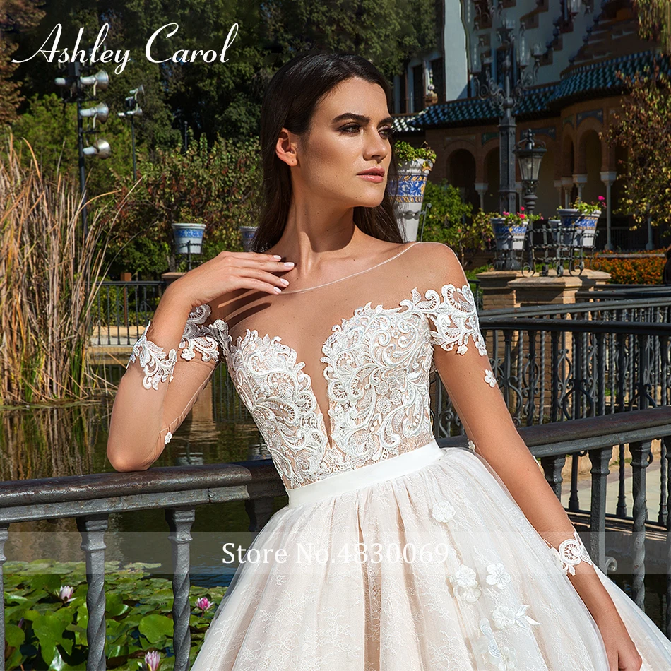Ashley Carol Сексуальное Милое кружевное свадебное платье с открытой спиной Длинный Рукав Аппликация Часовня Поезд свадебное платье для принцессы