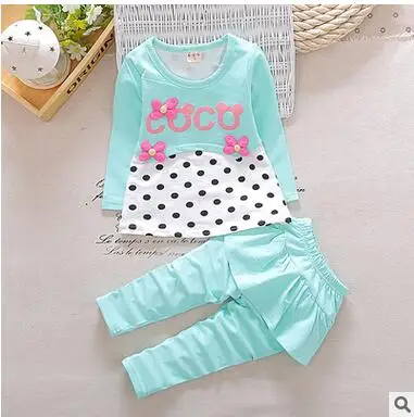 2017 Spring model of children's wear girl's suit han edition medium and small children false three-piece dot foreign tra | Детская