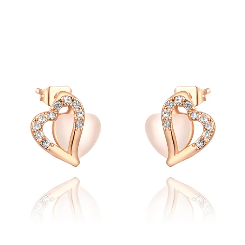ROXI ROMAD марка розовое золото Цвет Двойное сердце уха серьги стержня для Для женщин